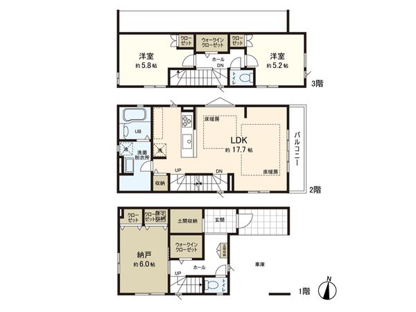 西新小岩5丁目 新築戸建 3号棟 間取図(平面図) 西新小岩5丁目 新築戸建 3号棟 間取図(平面図)
