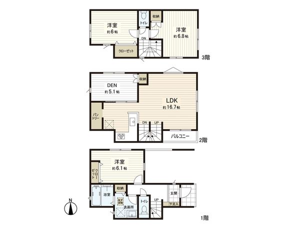 北小岩7丁目新築戸建 3号棟 間取図(平面図)