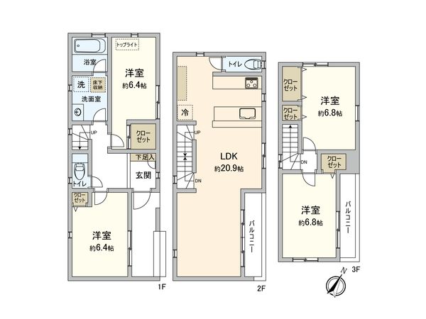 板橋区蓮沼町 新築戸建3号棟 間取図(平面図)