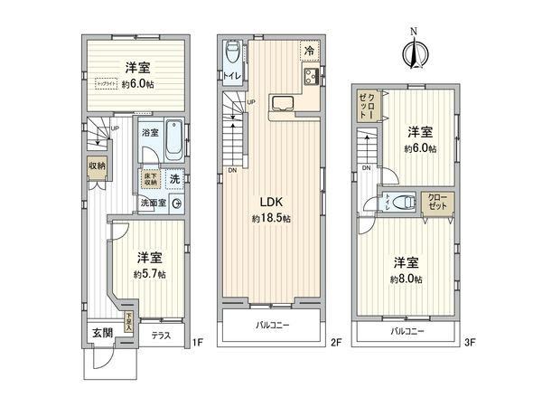 北区志茂三丁目 新築戸建1号棟 間取図(平面図) 間取図(平面図)