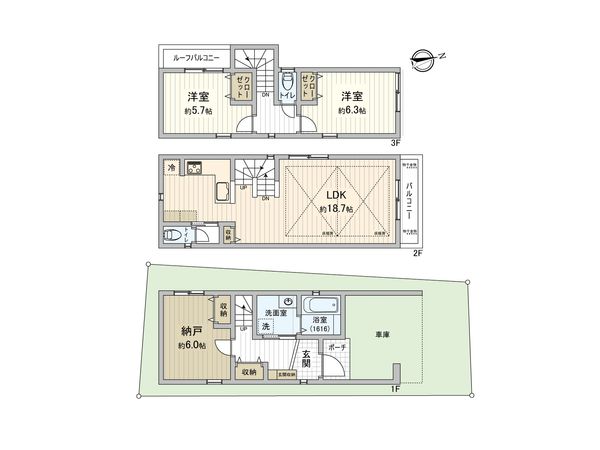 北区岩淵町 新築戸建 A号棟 間取図(平面図)