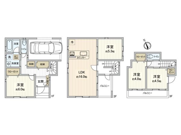 北区志茂5丁目新築戸建 3号棟 間取図(平面図)