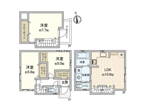 北区豊島2丁目 借地権付新築戸建 間取図(平面図) 北区豊島2丁目 借地権付新築戸建 間取図(平面図)