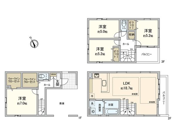 船橋市南本町 新築戸建 1号棟 間取図(平面図) 船橋市南本町 新築戸建 1号棟 間取図(平面図)