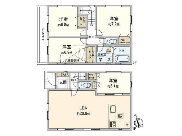 船橋市旭町3丁目 新築戸建 1号棟 間取図(平面図) 船橋市旭町3丁目 新築戸建 1号棟 間取図(平面図)