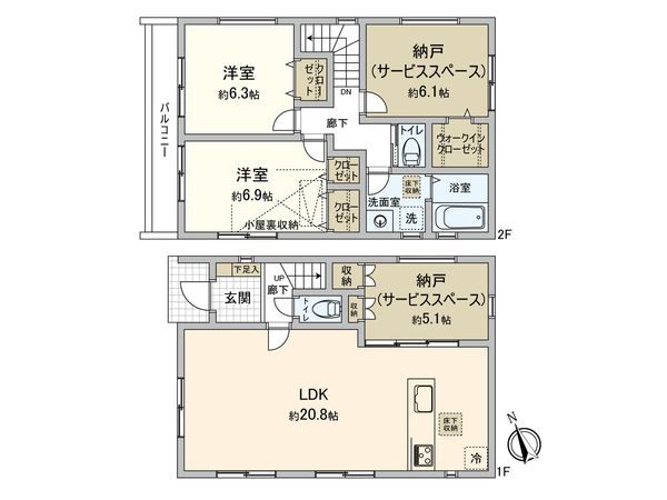 船橋市旭町3丁目 新築戸建 2号棟 間取図(平面図) 船橋市旭町3丁目 新築戸建 2号棟 間取図(平面図)