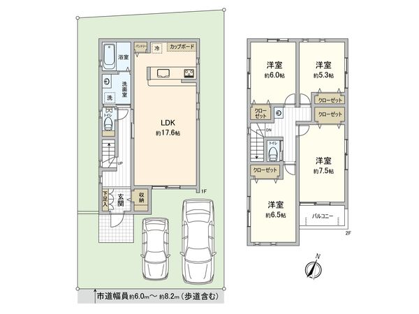 船橋市行田町 新築戸建 2号棟 間取図(平面図) 船橋市行田町 新築戸建 2号棟 間取図(平面図)