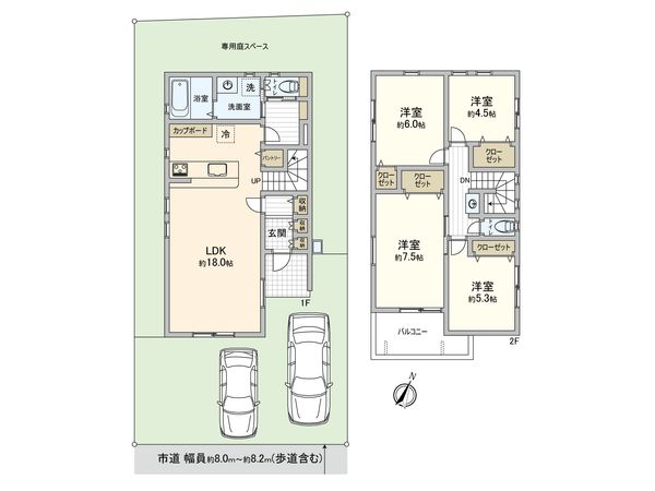 船橋市行田町 新築戸建 4号棟 間取図(平面図) 船橋市行田町 新築戸建 4号棟 間取図(平面図)
