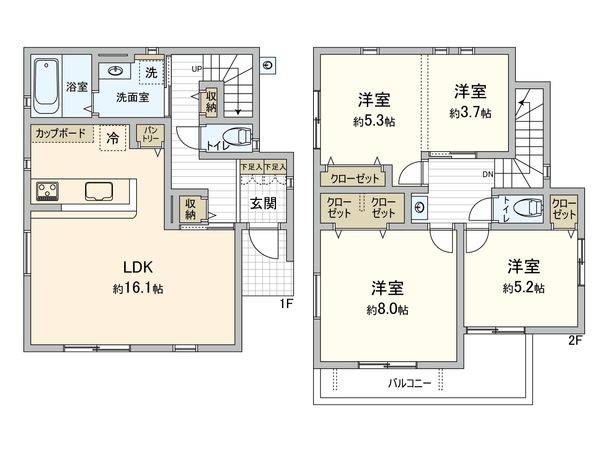 船橋市行田町 新築戸建 5号棟 間取図(平面図) 船橋市行田町 新築戸建 5号棟 間取図(平面図)