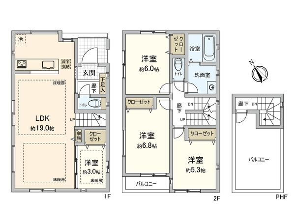船橋市宮本4丁目 新築戸建1号棟 間取図(平面図)