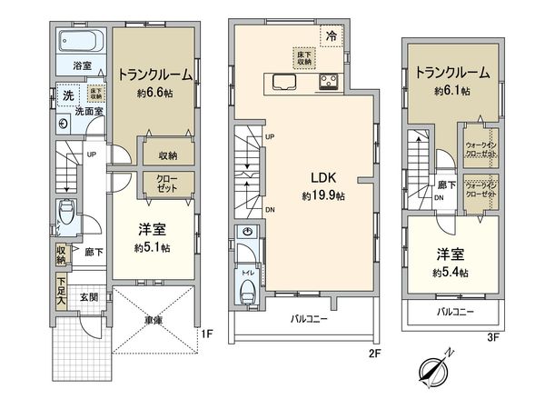 北本町2丁目 新築戸建 3号棟 間取図(平面図) 北本町2丁目 新築戸建 3号棟 間取図(平面図)