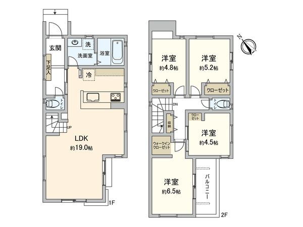 船橋市前貝塚町 新築戸建 2号棟 間取図(平面図) 船橋市前貝塚町 新築戸建 2号棟 間取図(平面図)