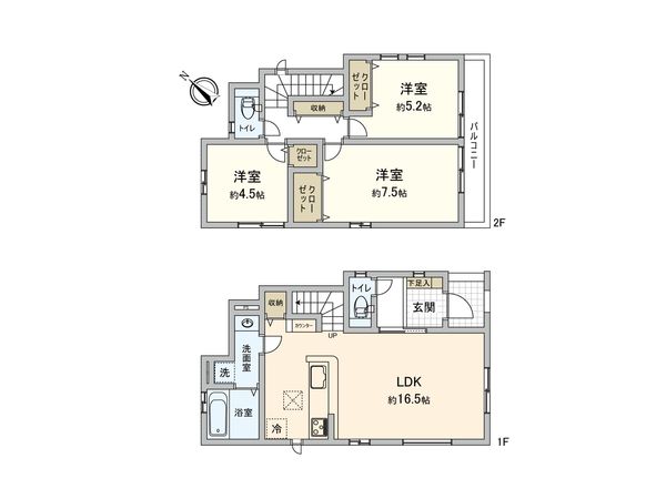 市川市大和田5丁目新築戸建1号棟 間取図(平面図) 市川市大和田5丁目新築戸建1号棟 間取図(平面図)