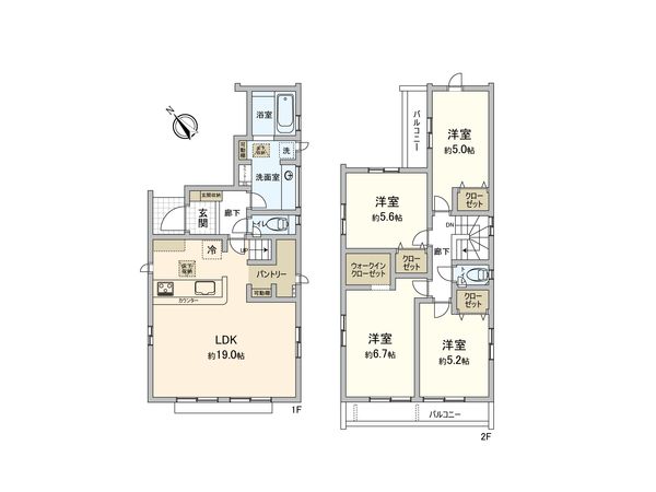 市川市大洲2丁目新築戸建2号棟 間取図(平面図) 間取図(平面図)