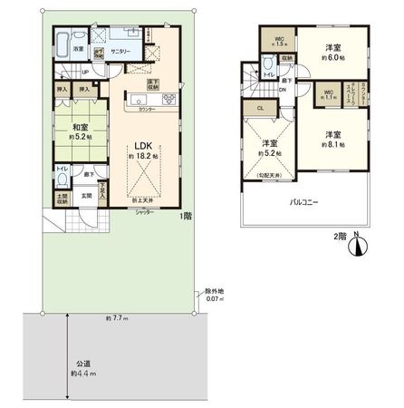 萱田町新築戸建 2号棟 間取図(平面図) 萱田町新築戸建 2号棟 間取図(平面図)