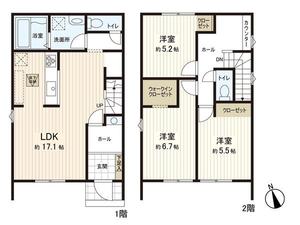 鎌ケ谷市南初富2丁目 新築戸建 1号棟 間取図(平面図) 間取図(平面図)