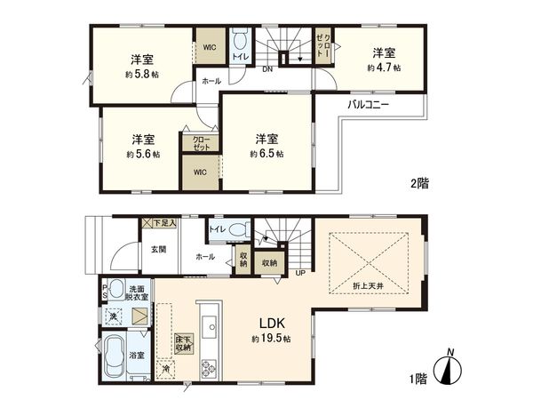 印西市高花6丁目 新築戸建 1号棟 間取図(平面図) 印西市高花6丁目 新築戸建 1号棟 間取図(平面図)
