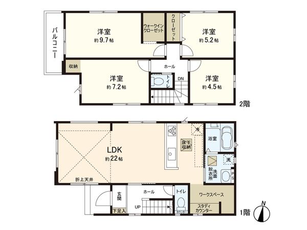 印西市高花6丁目 新築戸建 2号棟 間取図(平面図) 印西市高花6丁目 新築戸建 2号棟 間取図(平面図)