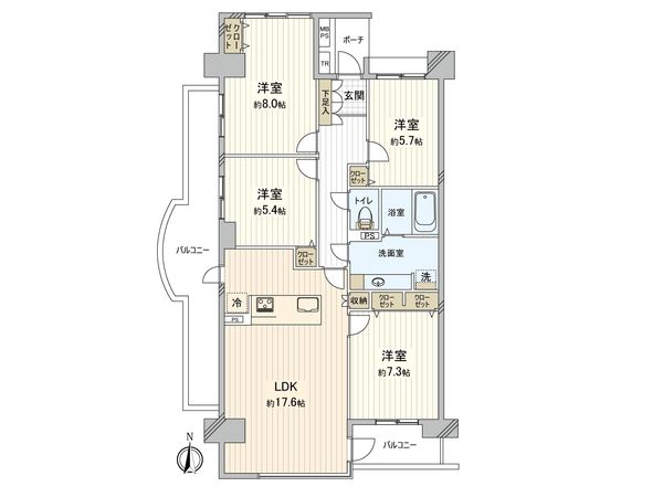 フローラルシティ西の原一丁目 第1号棟 間取図(平面図)