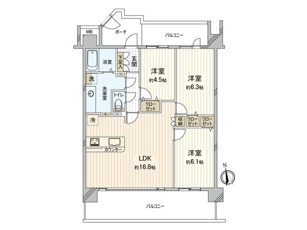 ガーデンコート西の原 1号棟 間取図(平面図)
