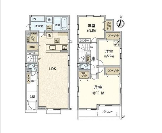 柏市緑ケ丘 新築2号棟 間取図(平面図)
