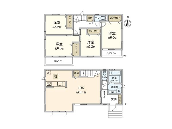 流山市大字平方 新築1号棟 間取図(平面図) 流山市大字平方 新築1号棟 間取図(平面図)