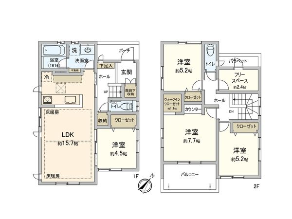 流山市おおたかの森南2丁目 戸建 間取図(平面図) 流山市おおたかの森南2丁目 戸建 間取図(平面図)