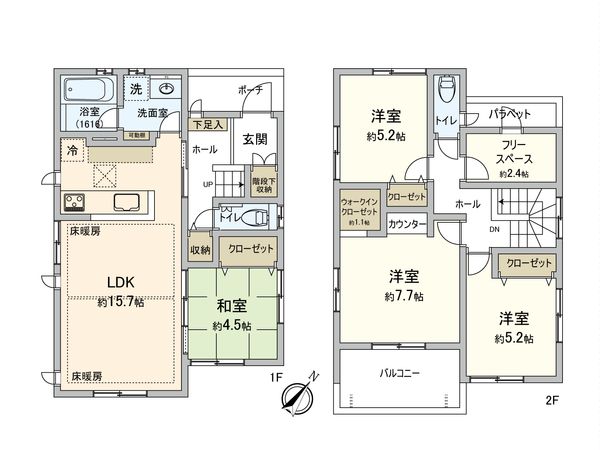 流山市おおたかの森南2丁目 戸建 間取図(平面図) 流山市おおたかの森南2丁目 戸建 間取図(平面図)