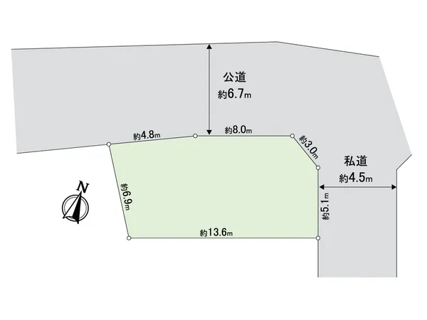 北西×北東の角地になります。