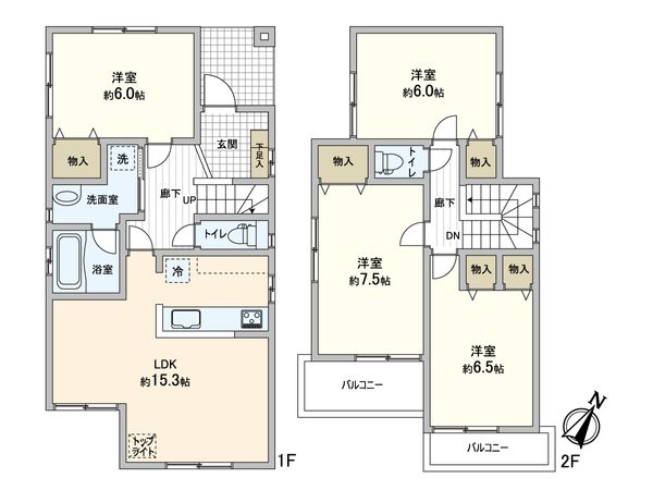 松戸市五香南3丁目 戸建 間取図(平面図) 松戸市五香南3丁目 戸建 間取図(平面図)