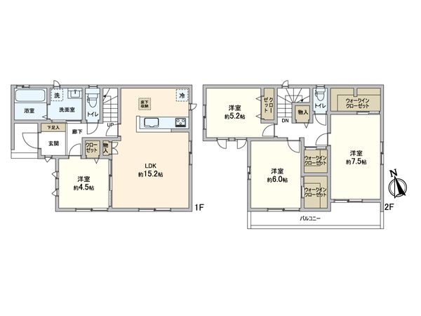 松戸市新松戸南2丁目 新築戸建 B号棟 間取図(平面図) 松戸市新松戸南2丁目 新築戸建 B号棟 間取図(平面図)