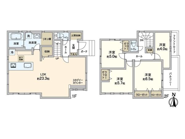 流山市前ケ崎 新築戸建 1号棟 間取図(平面図) 間取図(平面図)