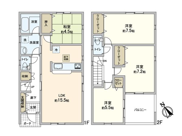 三郷市戸ケ崎3丁目 新築戸建 5号棟 間取図(平面図) 三郷市戸ケ崎3丁目 新築戸建 5号棟 間取図(平面図)