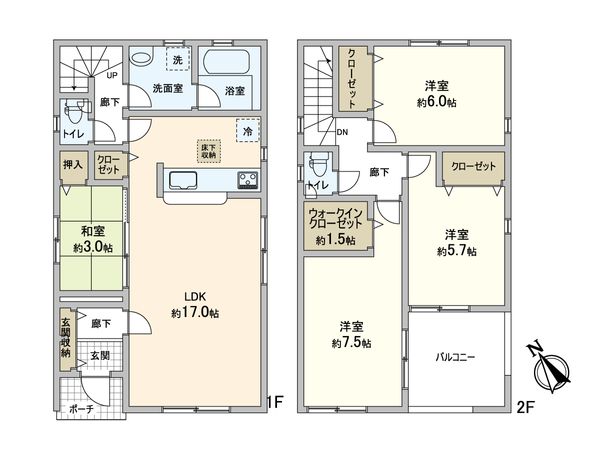 三郷市戸ケ崎3丁目 新築戸建 4号棟 間取図(平面図) 三郷市戸ケ崎3丁目 新築戸建 4号棟 間取図(平面図)