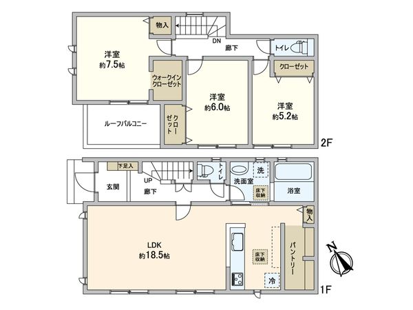 松戸市八ケ崎4丁目 新築戸建 1号棟 間取図(平面図) 松戸市八ケ崎4丁目 新築戸建 1号棟 間取図(平面図)