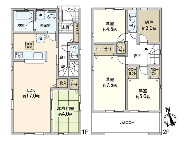 松戸市西馬橋5丁目 新築戸建 3号棟 間取図(平面図) 松戸市西馬橋5丁目 新築戸建 3号棟 間取図(平面図)