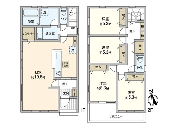 三郷市早稲田5丁目 新築戸建 2号棟 間取図(平面図)