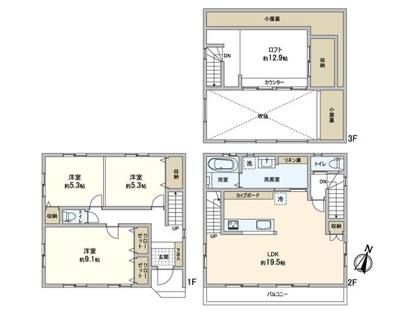 流山市木1丁目 新築戸建 間取図(平面図) 流山市木1丁目 新築戸建 間取図(平面図)