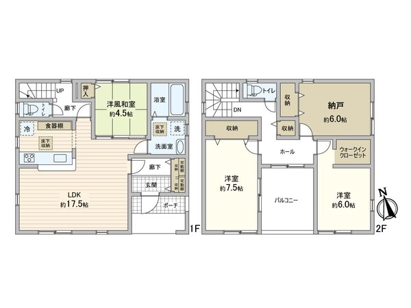 三郷市早稲田7丁目 新築戸建 1号棟 間取図(平面図) 三郷市早稲田7丁目 新築戸建 1号棟 間取図(平面図)