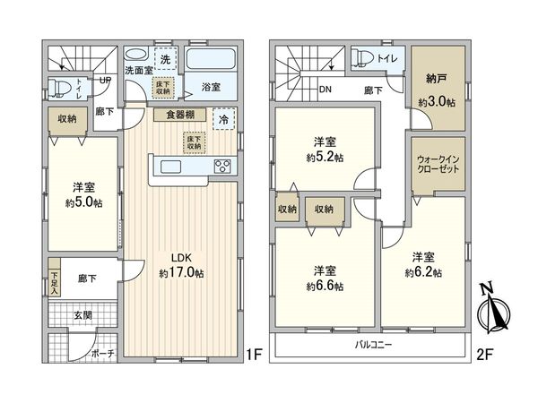 三郷市早稲田7丁目 新築戸建 2号棟 間取図(平面図) 三郷市早稲田7丁目 新築戸建 2号棟 間取図(平面図)