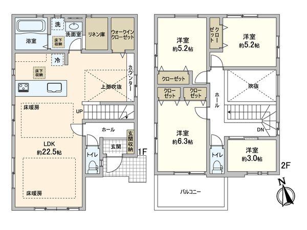 松戸市新松戸南2丁目 新築戸建 2号棟 間取図(平面図) 松戸市新松戸南2丁目 新築戸建 2号棟 間取図(平面図)