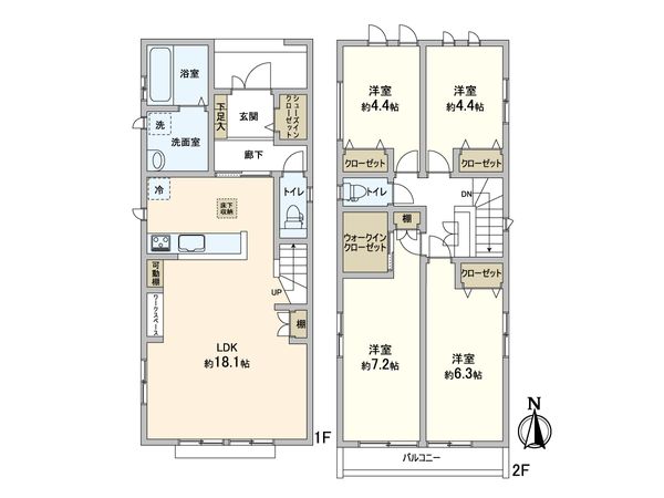 松戸市八ケ崎5丁目 新築戸建 1号棟 間取図(平面図) 松戸市八ケ崎5丁目 新築戸建 1号棟 間取図(平面図)