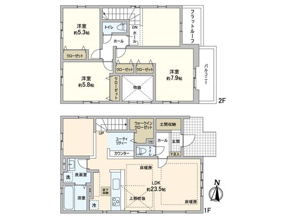 流山市西平井 新築戸建 2号棟 間取図(平面図) 流山市西平井 新築戸建 2号棟 間取図(平面図)