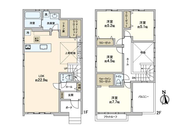 流山市加5丁目 新築戸建 1号棟 間取図(平面図) 流山市加5丁目 新築戸建 1号棟 間取図(平面図)