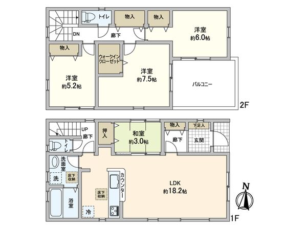 三郷市彦成1丁目 新築戸建 1号棟 間取図(平面図) 三郷市彦成1丁目 新築戸建 1号棟 間取図(平面図)