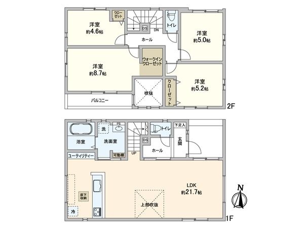 流山市三輪野山1丁目 新築戸建 3号棟 間取図(平面図) 流山市三輪野山1丁目 新築戸建 3号棟 間取図(平面図)