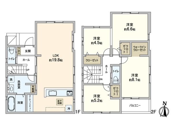 流山市三輪野山1丁目 新築戸建 1号棟 間取図(平面図) 流山市三輪野山1丁目 新築戸建 1号棟 間取図(平面図)