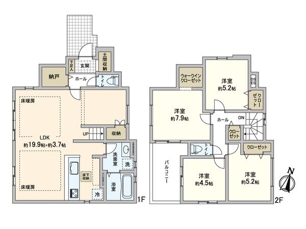 松戸市平賀 新築戸建 1号棟 間取図(平面図) 松戸市平賀 新築戸建 1号棟 間取図(平面図)