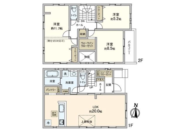 流山市三輪野山1丁目 新築戸建 1号棟 間取図(平面図) 流山市三輪野山1丁目 新築戸建 1号棟 間取図(平面図)