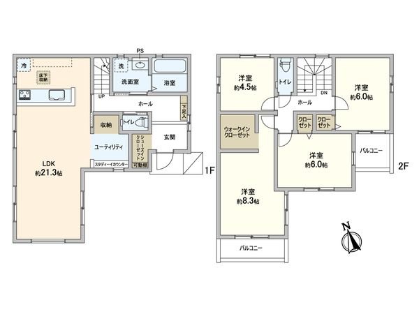 三郷市早稲田4丁目 新築戸建 1号棟 間取図(平面図) 三郷市早稲田4丁目 新築戸建 1号棟 間取図(平面図)